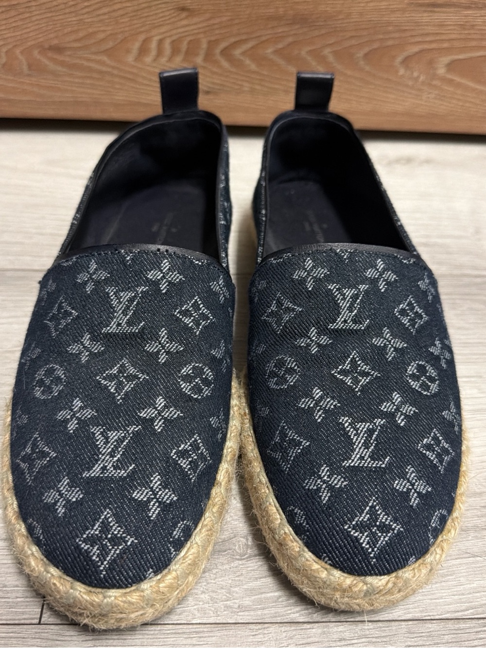 Louis Vuitton Black Monogram Denim Espadrilles with Natural Jute Trim